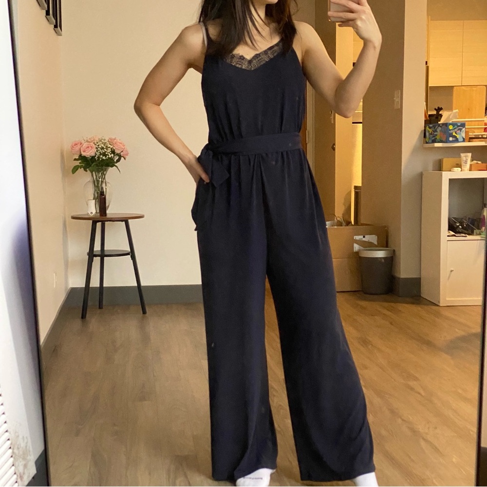 Express Midnight Blue Lace Jumpsuit